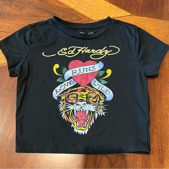 Ed Hardy Tiger ‘Love Runs Wild’ Juniors Crop Top - Picture 1 of 5